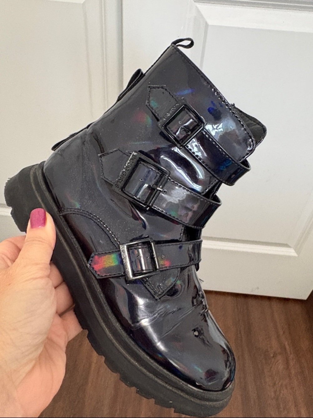 BCBGirls Black Holographic Strap Combat Boots